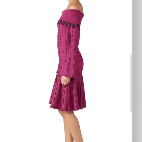 Prabal Gurung Womens Stripe Off The Shoulder Knit Dress Size 6 Raspberry - Picture 6 of 15